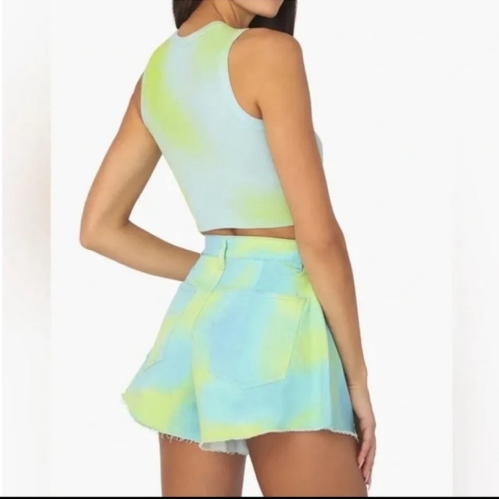 NEW WeWoreWhat Flare Bell High Waisted Tie Dye Shorts in Blue & Green Sz 27 NWT - Picture 9 of 9